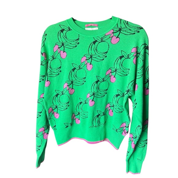 Scotch & Soda Sweater Women's Fruit Print Jacquard Pullover Green Pink - Picture 4 of 8